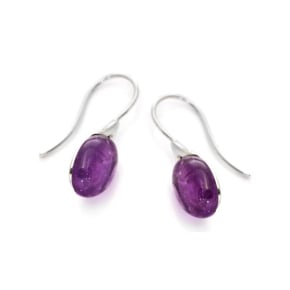 Oval purple amethyst dangle earrings, rhodium-plated 925 silver, 1x2.5 cm