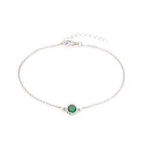 Dyed green agate round bracelet, rhodium-plated 925 silver, 17+3 cm
