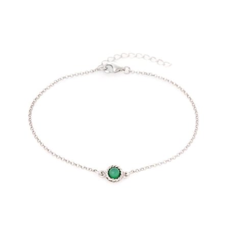 Pulsera redondo de ágata verde redonda teñida, en plata rodiada 925, 17+3 cm