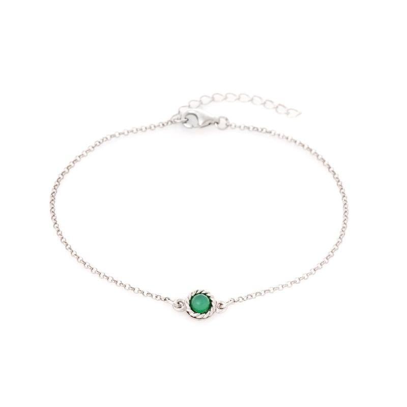 Dyed green agate round bracelet, rhodium-plated 925 silver, 17+3 cm