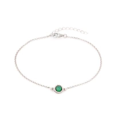 Pulseira redondo de ágata verde redonda tingida, em prata rodiada 925, 17+3 cm