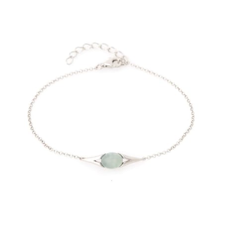 Dyed oval blue agate bracelet, rhodium-plated 925 silver, 16+3 cm