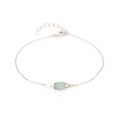 Dyed oval blue agate bracelet, rhodium-plated 925 silver, 16+3 cm
