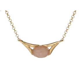 Collier avec quartz rose ovale naturel, en argent doré 925, 40+3 cm