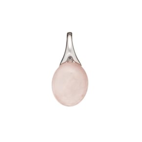Pandantiv cuarț roz oval natural, argint rodiat 925, 1,2x2,5 cm