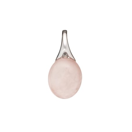Natural oval rose quartz pendant, rhodium-plated 925 silver, 1.2x2.5 cm