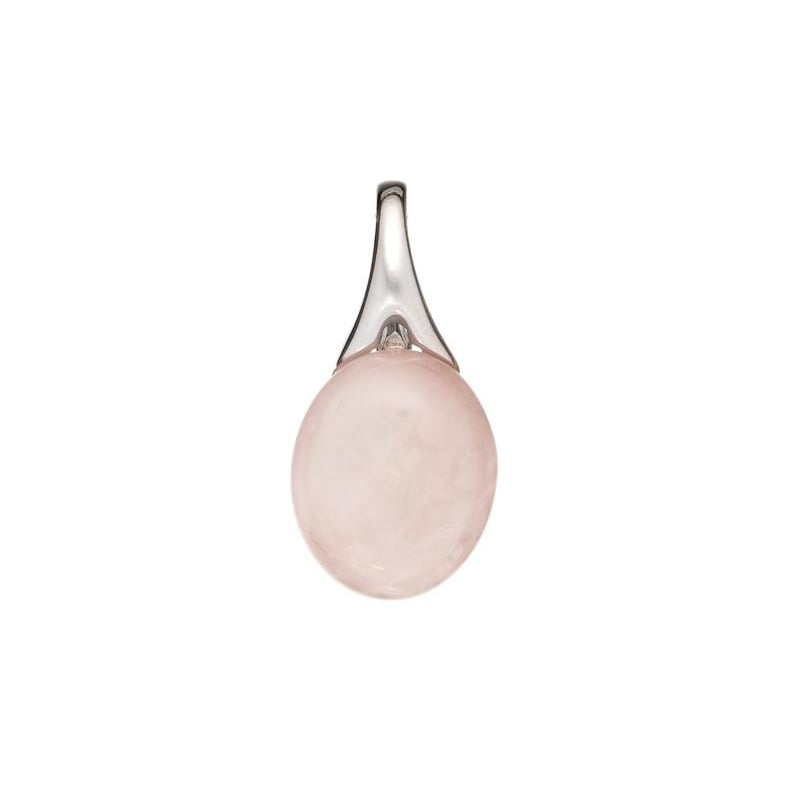 Pendente de quartzo rosa oval natural, em prata rodiada 925, 1,2x2,5 cm