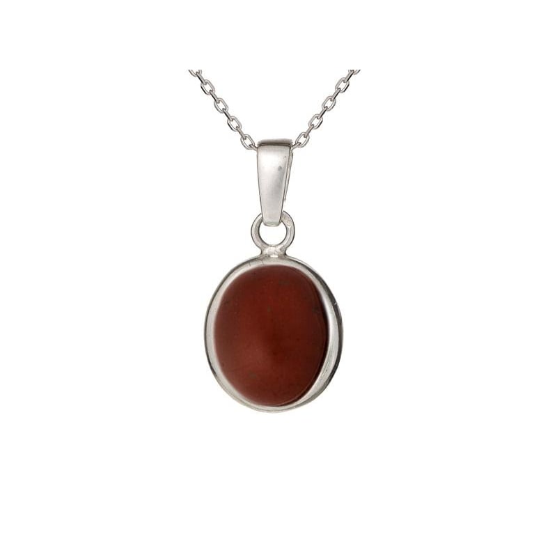 Ciondolo in diaspro rosso ovale naturale, in argento rodiato 925, 10x12 mm