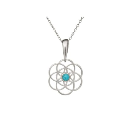 Pendentif fleur de vie avec turquoise bleue reconstituée, argent rhodié 925
