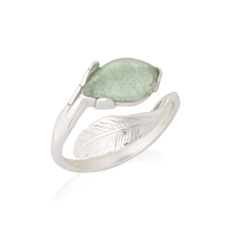 Anillo de cuarzo verde irregular natural, en plata rodiada 925