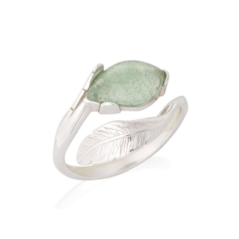 Bague avec quartz vert irrégulier naturel, en argent rhodié 925