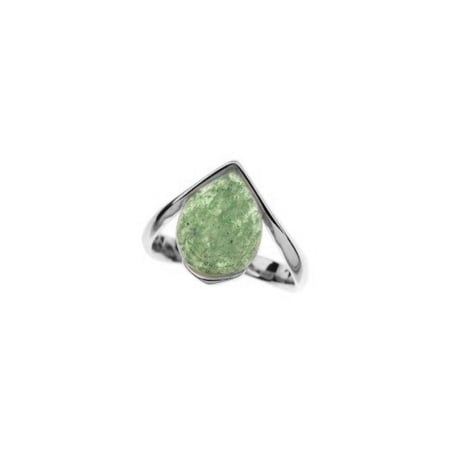 Natural drop green aventurine ring, rhodium-plated 925 silver