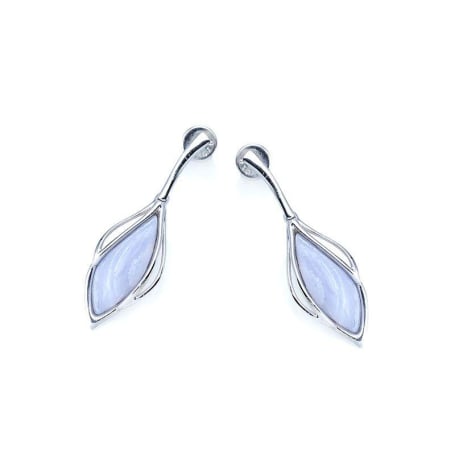천연 블루 비정형 블루레이스 마노 드롭 귀걸이, 925 로듐 도금 실버, 1x1.3+2 cm