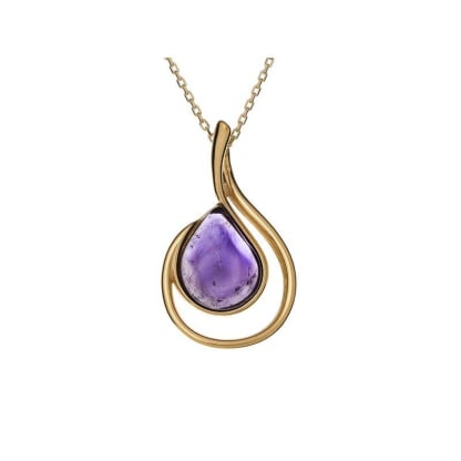 Natural drop purple amethyst pendant, gold-plated 925 silver