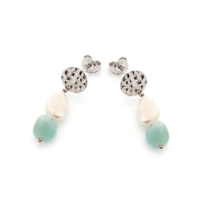 Natural irregular blue amazonite dangle earrings, rhodium-plated 925 silver