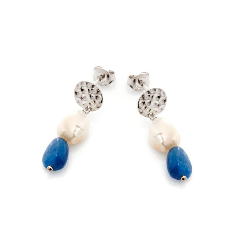 Pendientes largos de cianita multicolor irregular natural, en plata rodiada 925
