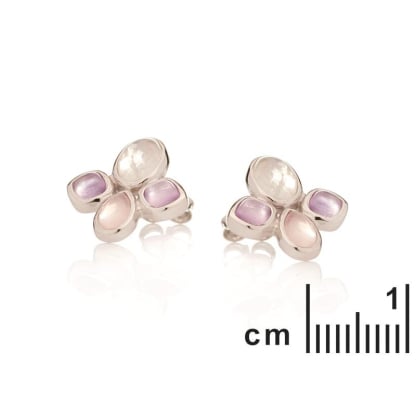 Multi-colored multi-stone stud earrings, rhodium-plated 925 silver