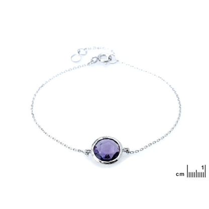 Amethystarmband violett rund natur, 925 Silber rhodiniert, 17-19 cm