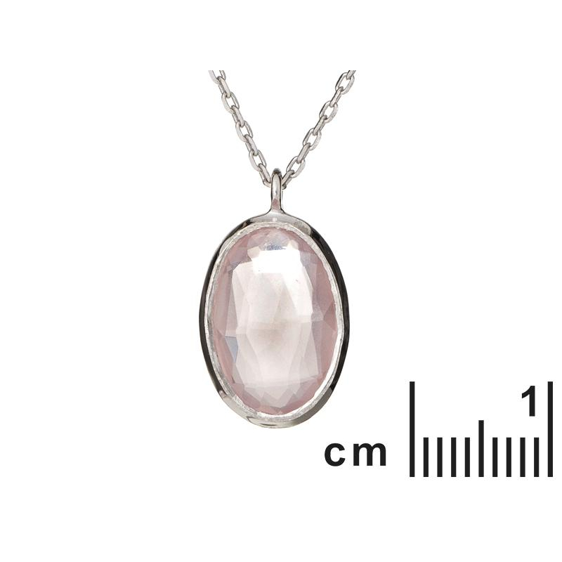 Collana in quarzo rosa ovale naturale, in argento rodiato 925, 42+3 cm — foto 2