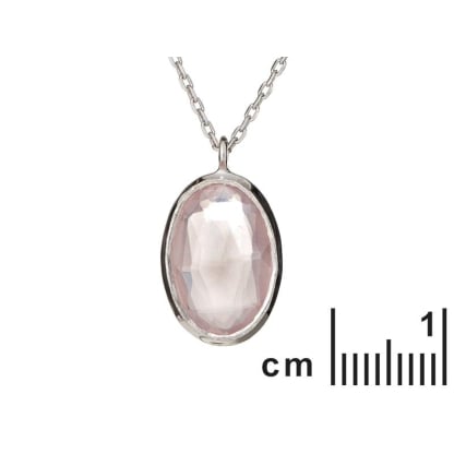 Collier avec quartz rose ovale naturel, en argent rhodié 925, 42+3 cm