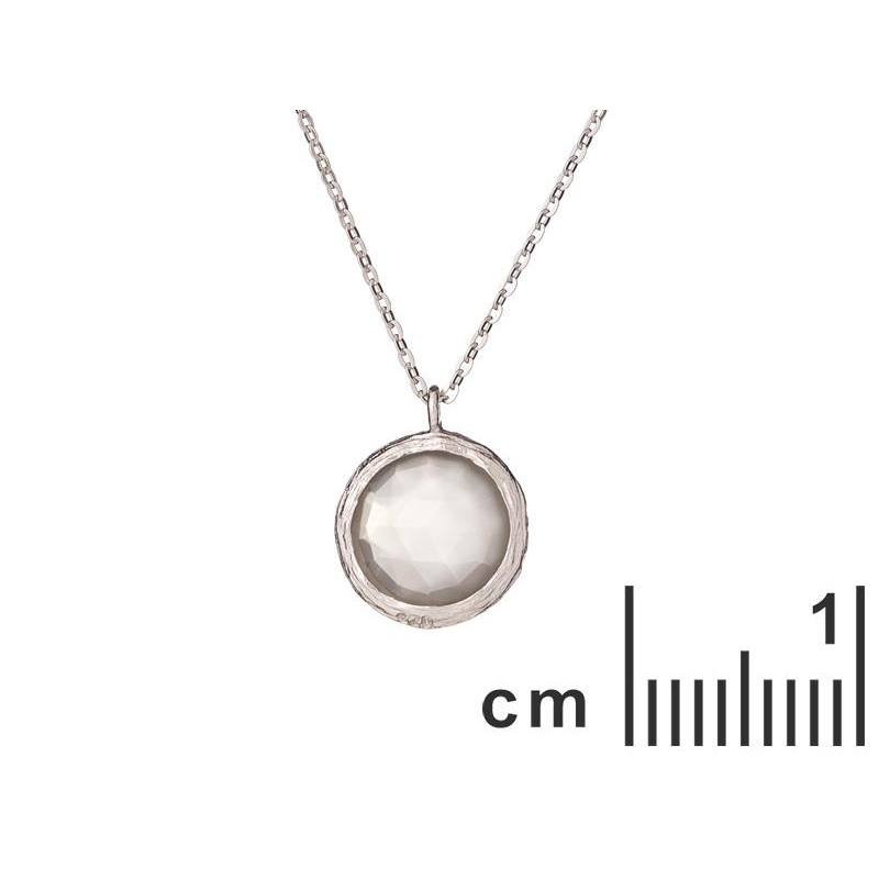 Collana in pietra di luna bianca tonda naturale, in argento rodiato 925, 42+3 cm — foto 2