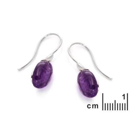 Oval purple amethyst dangle earrings, rhodium-plated 925 silver, 1x2.5 cm