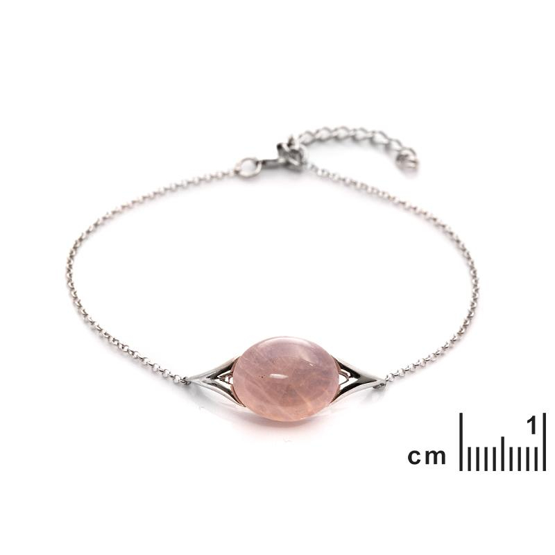 Bracciale in quarzo rosa ovale naturale, in argento rodiato 925 — foto 2