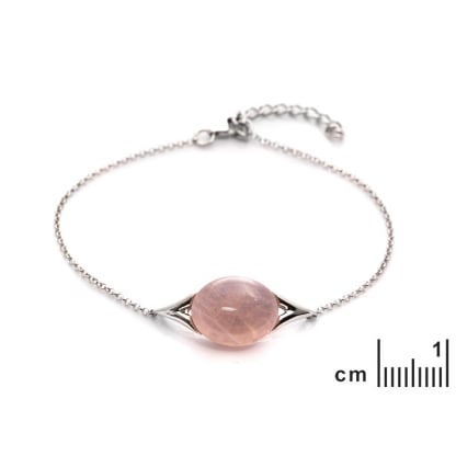 Pulseira de quartzo rosa oval natural, em prata rodiada 925
