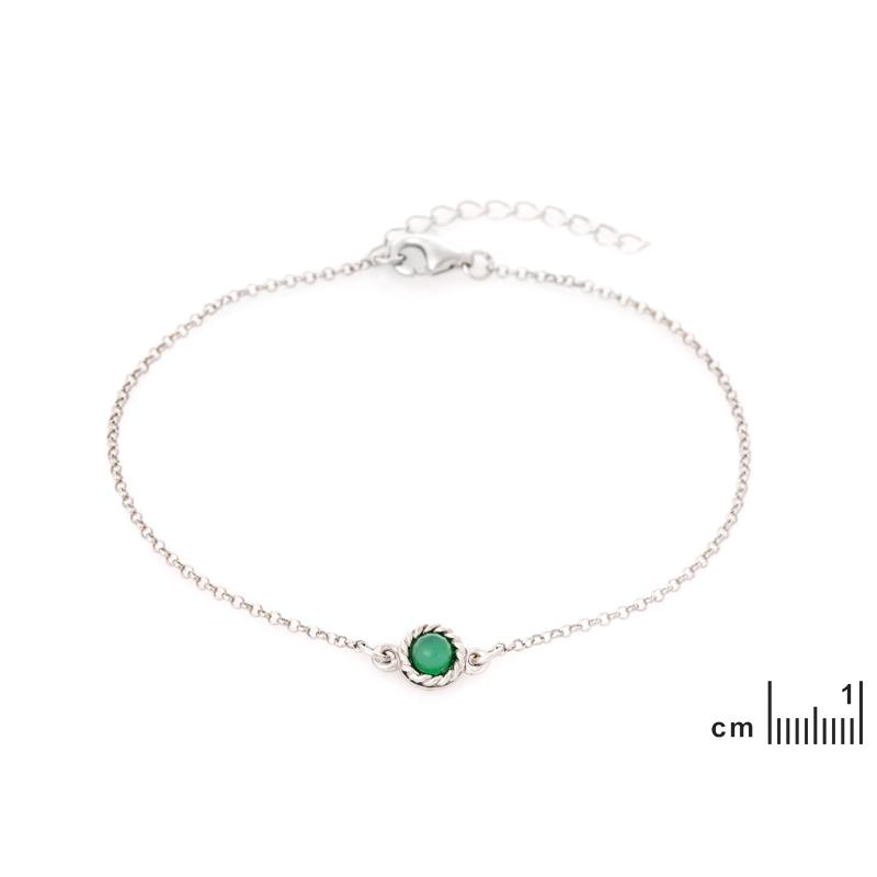 Bracciale tondo in agata verde tonda tinta, in argento rodiato 925, 17+3 cm — foto 2