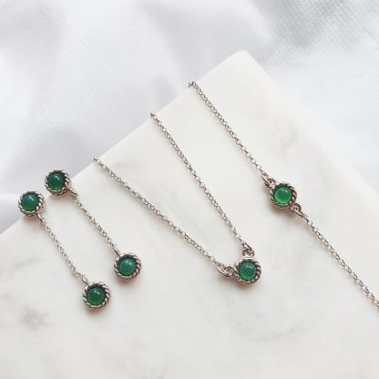 Brățară rotund agat verde vopsit, argint rodiat 925, 17+3 cm