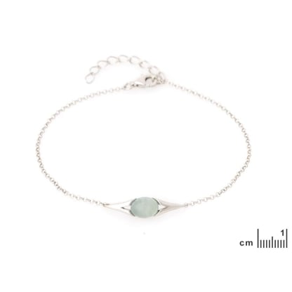 Dyed oval blue agate bracelet, rhodium-plated 925 silver, 16+3 cm