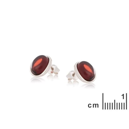 Natural oval red garnet stud earrings, rhodium-plated 925 silver, 8x10 mm