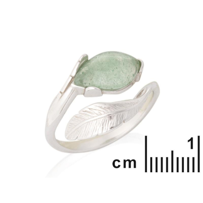 Anillo de cuarzo verde irregular natural, en plata rodiada 925