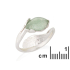 Natural irregular green quartz ring, rhodium-plated 925 silver