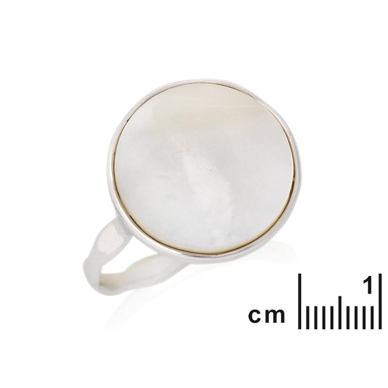 Anello in madreperla bianca tonda naturale, in argento rodiato 925 — foto 2