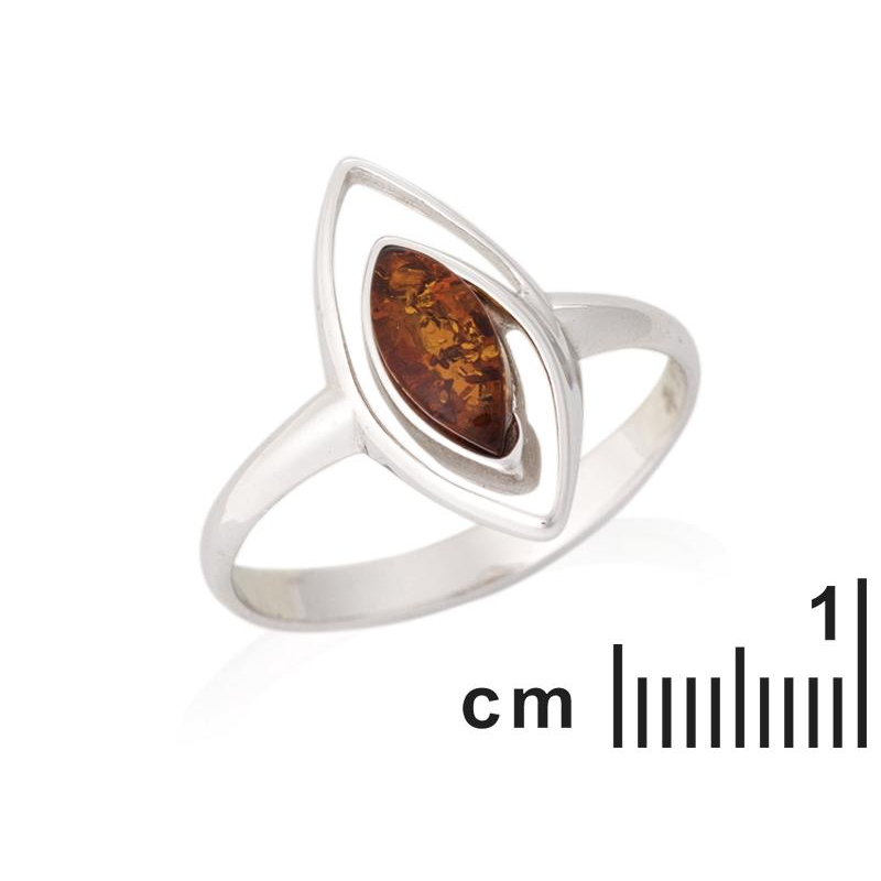 Anello in ambra baltica cognac marquise naturale, in argento rodiato 925 — foto 2