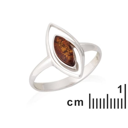 Bague avec ambre cognac navette naturel de la mer Baltique, en argent rhodié 925