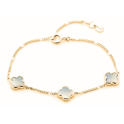 Pulsera de trébol con calcedonia azul, en plata dorado 925