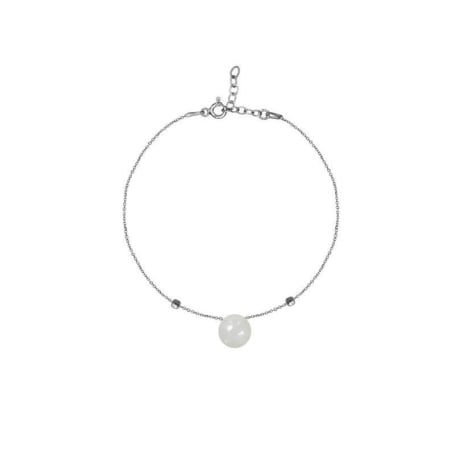 Natural round white moonstone bracelet, rhodium-plated 925 silver, 16+3 cm