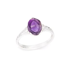 Natural irregular purple amethyst ring, rhodium-plated 925 silver