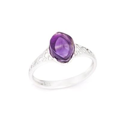 Natural irregular purple amethyst ring, rhodium-plated 925 silver