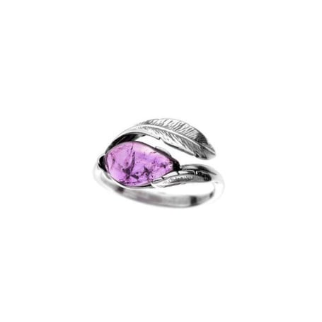 Anel de ametista roxa gota natural, em prata rodiada 925, 2x1,2 cm