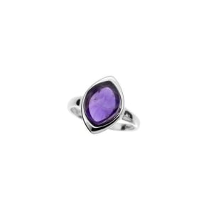 Natural marquise purple amethyst ring, rhodium-plated 925 silver