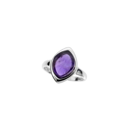 Natural marquise purple amethyst ring, rhodium-plated 925 silver