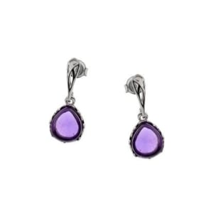 Pendientes largos de amatista natural, en plata rodiada 925, 1x2,2 cm