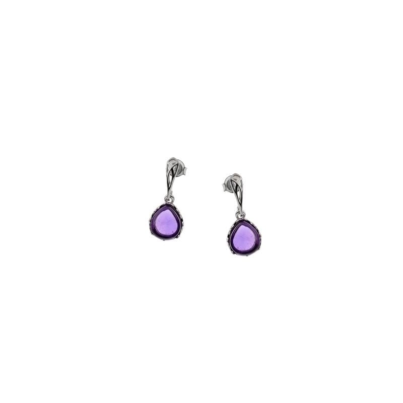 Natural amethyst dangle earrings, rhodium-plated 925 silver, 1x2.2 cm