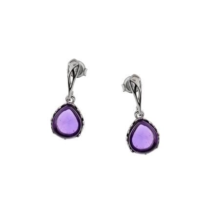 Natural amethyst dangle earrings, rhodium-plated 925 silver, 1x2.2 cm