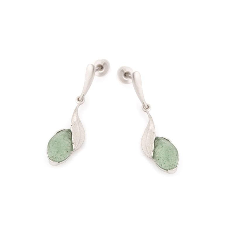 Pendientes de cuarzo natural, en plata rodiada 925