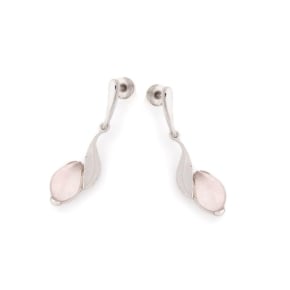 Natural rose quartz earrings, rhodium-plated 925 silver