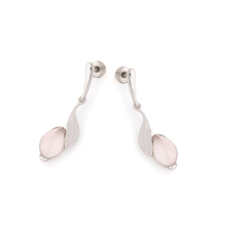 Natural rose quartz earrings, rhodium-plated 925 silver